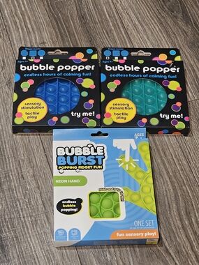 Pop It Collection Fidget Toy - Glitter Blue, Glitter Green, Neon Green 3 pcs